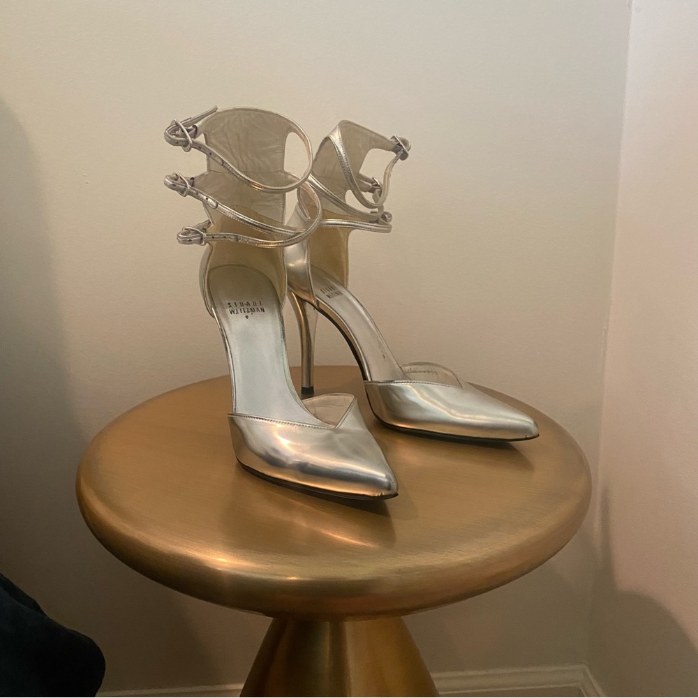 Stuart Weitzman Silver Pointy Toe Multi Ankle Str… - image 1